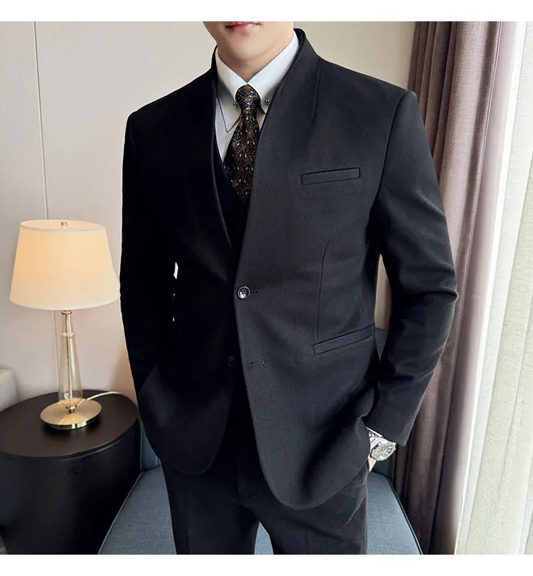 Korean Style Men's Suit Set Slim Fit Business Suit Wool Blazer Two-piece set Elegant Social Formal Men's Clothing 5XL-M