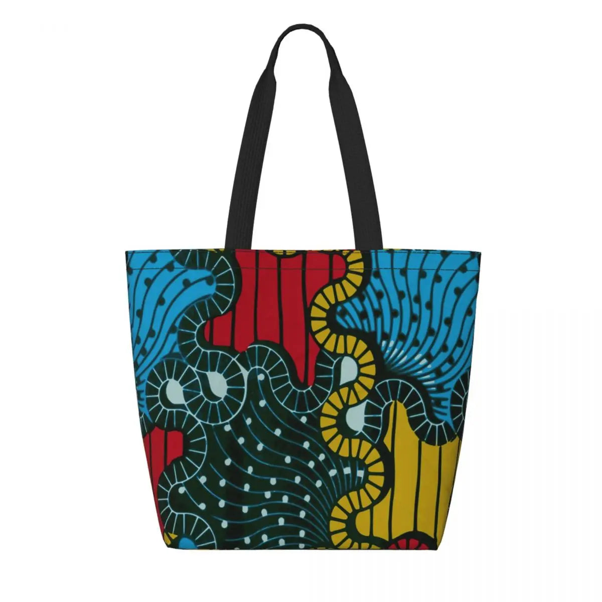 African Ankara Prints Grocery Shopping Tote Bags Women Geometric Ethnic Art Canvas Shoulder Shopper Bags Big Capacity Handbag