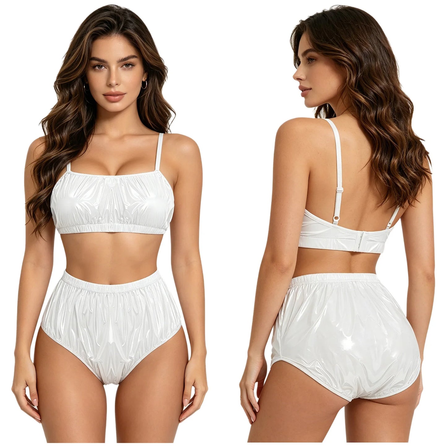 Women Waterproof Bikini Set Swimsuit Bathing Suit No-pad Bra Top with Swim Shorts for Beach Pool Sunbathing Nightwear Clubwear