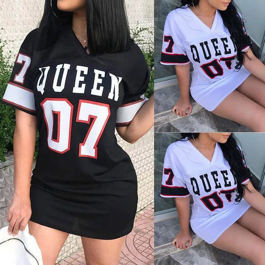Queen Print Short Sleeve Sporty Dress