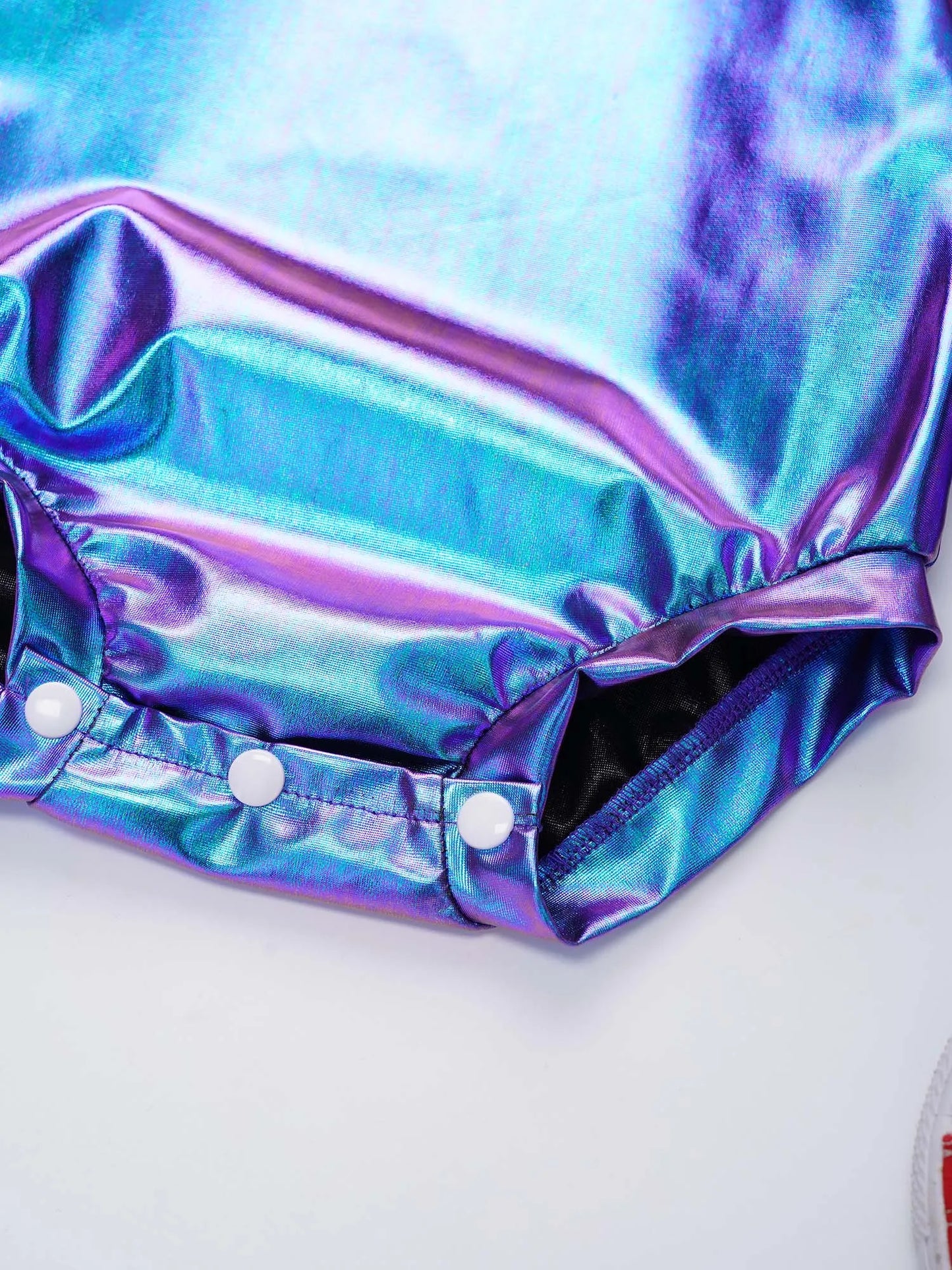 Baby Girls Long Sleeve Metallic Shiny Buttons Crotch Romper with Bow Headband Birthday Theme Party Photography Outfit Daily Wear