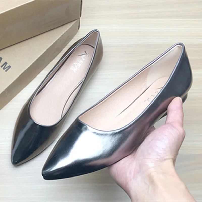 Ladies 2-48 Shiny Leather Slip-Ons Green Candy Colors Shallow Toe Shoes For Women Promotion 2020 Plain Flats Spring Outdoor Cute