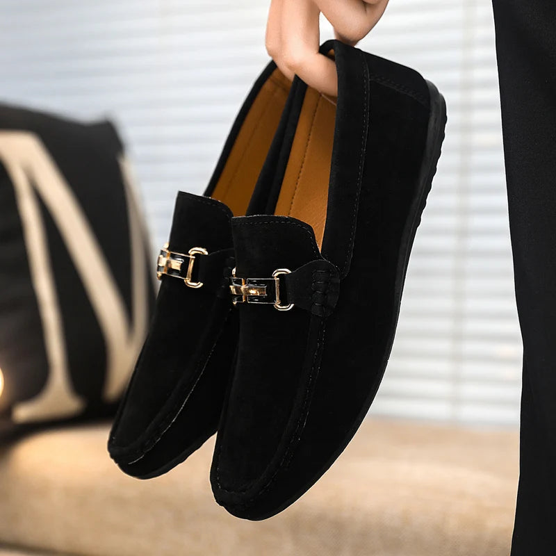 Spring and Summer Men's Shoes, Low-Cut Beanie Shoes, Versatile Casual Shoes, Breathable Leather Shoes, Black Work Shoes, Slip-Ons