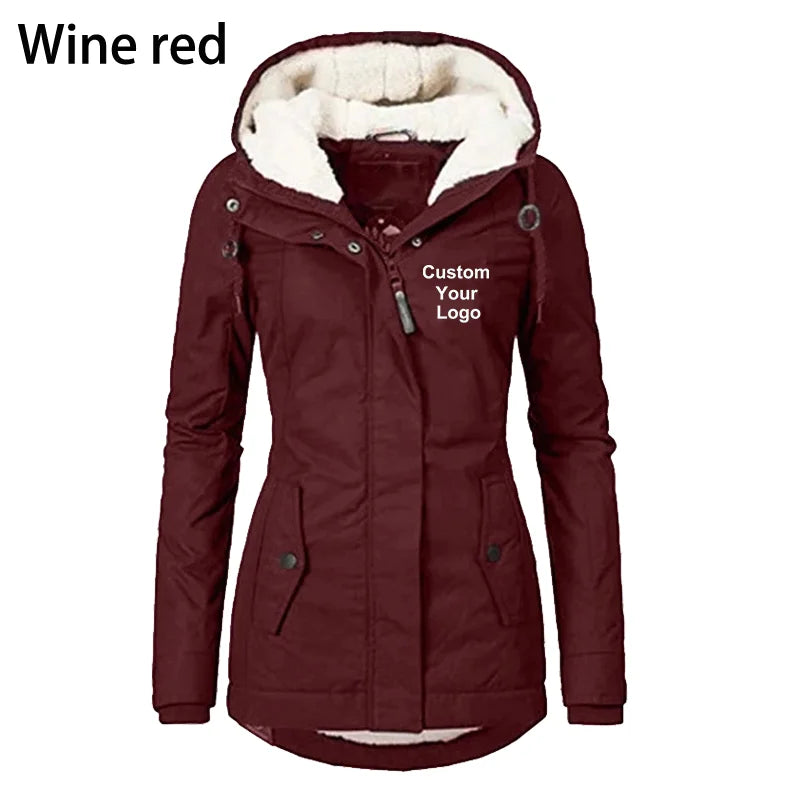 Winter warm coat Women's solid plush thickened jacket Outdoor hiking hooded windproof parka coat