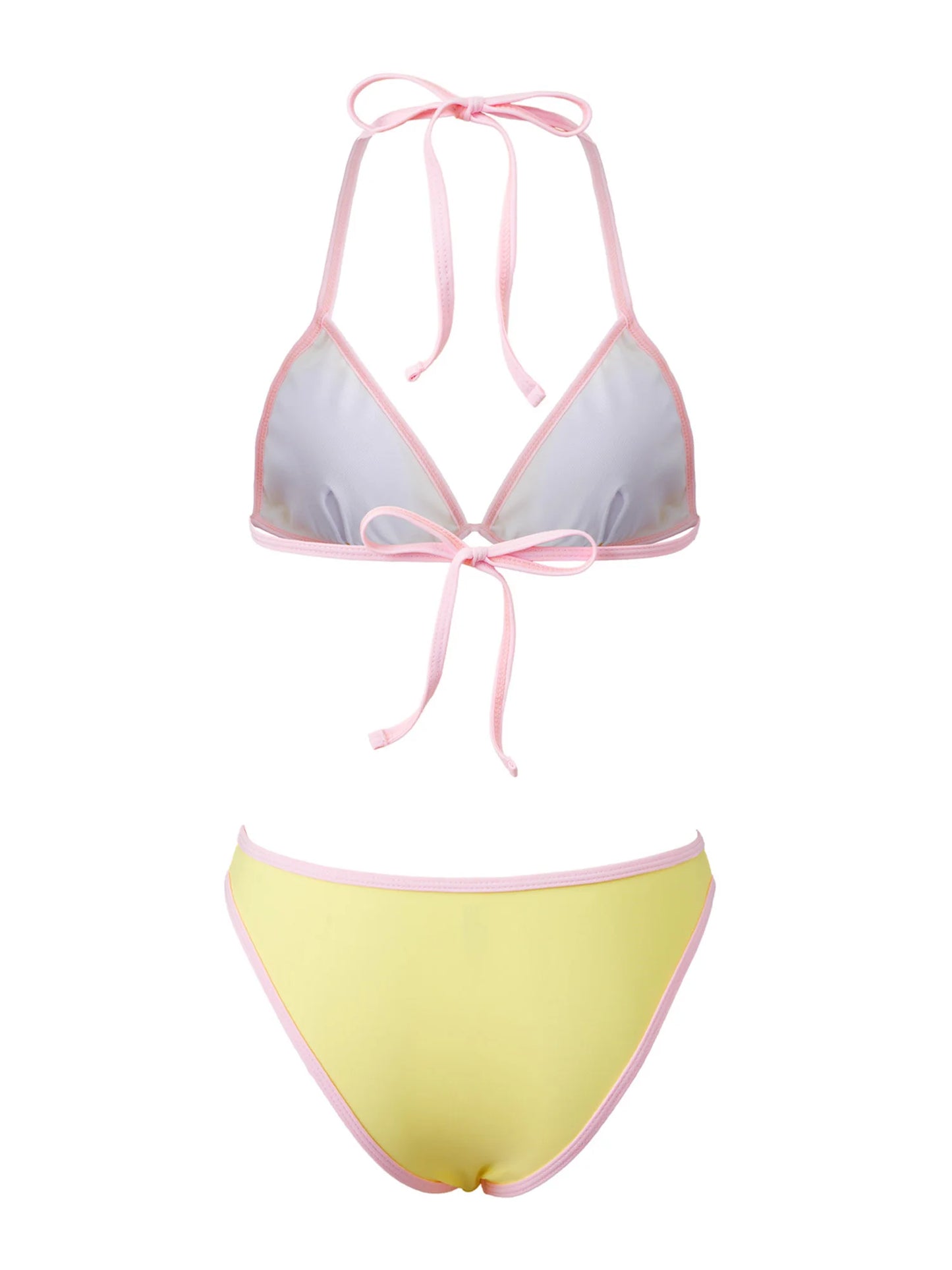 Women Solid Bikini Swimsuits Patchwork Tie-Up Halter Neck Sleeveless Bra Low Waist Thongs Beach Bathing Suit Brazilian Swimwear