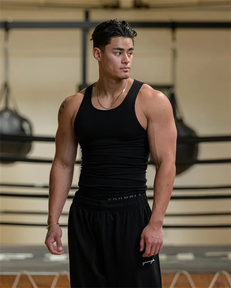 Spring Summer Knit Ice Silk Ribbed Fitness Sports Casual Slim-fit Men's Vest Men's I-line Muscle Vest Cotton Men