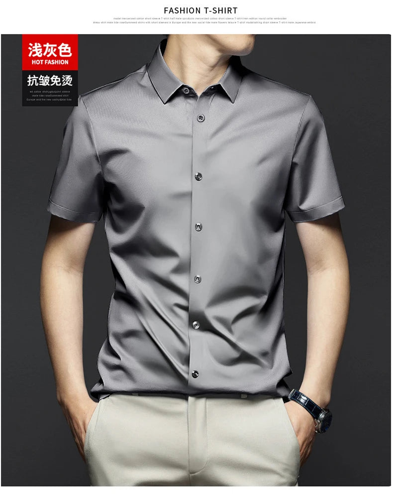 Men's 6XL Large High Quality Formal Shirts Short Sleeve Summer Clothing Non iron Business Casual ice Silk ice Feeling T-Shirts
