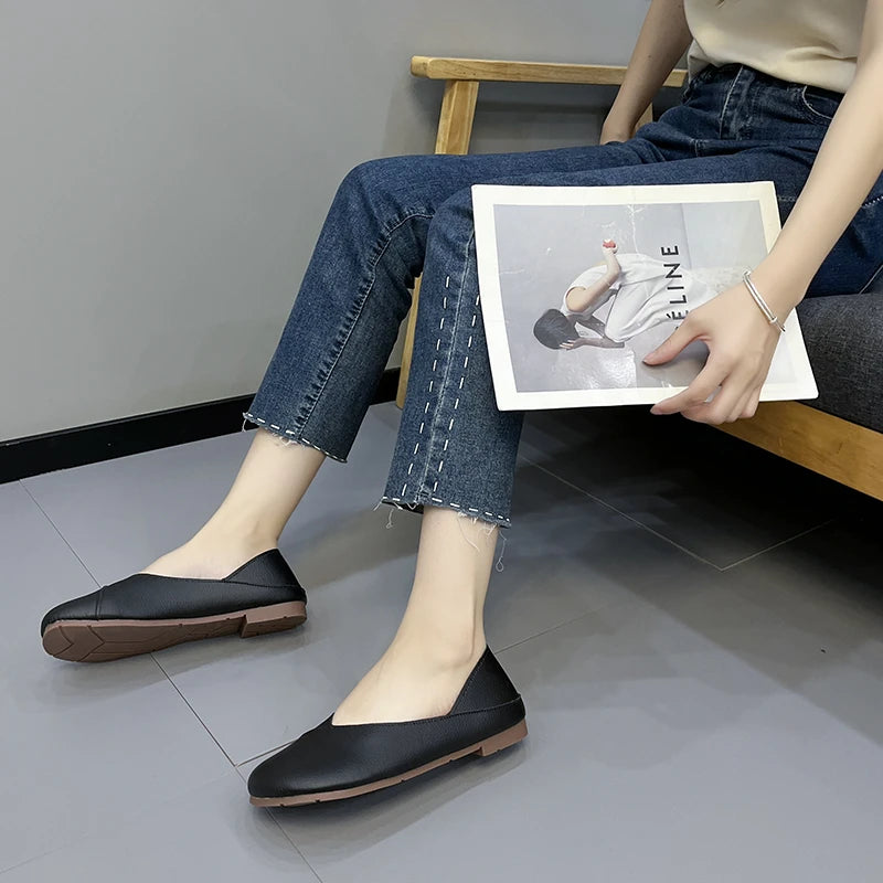 Genuine Leather Spring Autumn Handmade Flats Ballerina Shoes Women Loafers Comfortable Soft Leather Women Flats Shoes