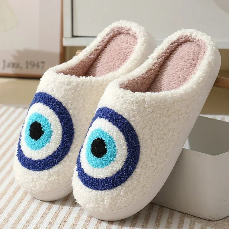 House Fuzzy Slipper Men Male Ghost Face Blue Evil Eye Home Shoes Plush Winter Warm Indoor Floor Non Slip Women Female Halloween