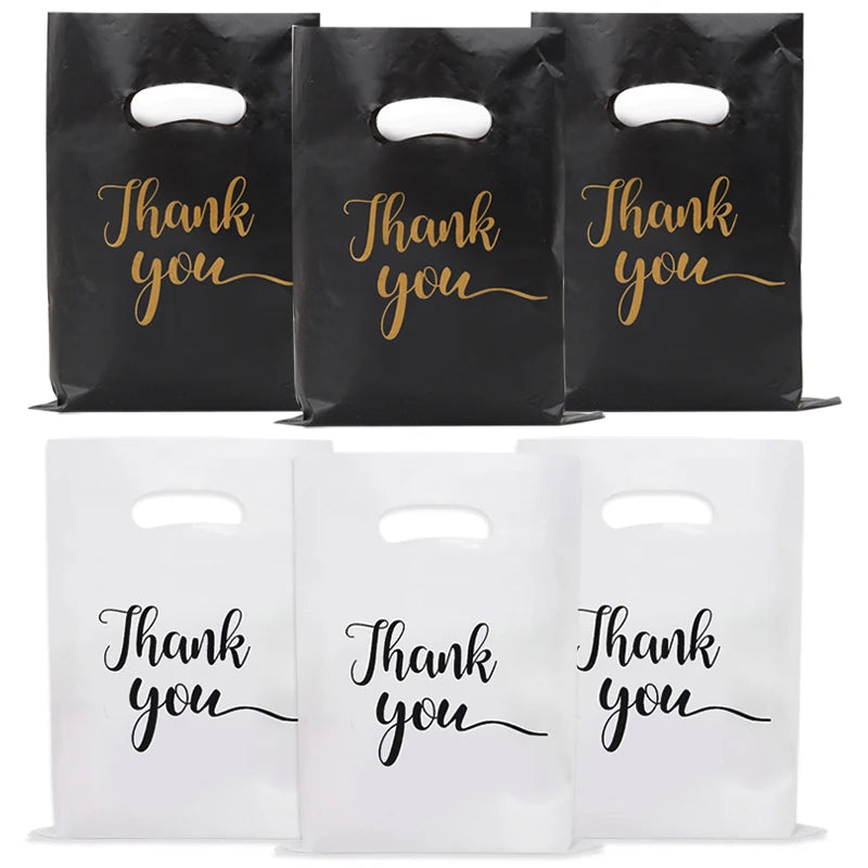 50/100pcs Thank You Gift Bags Wedding Candy Biscuit Packaging Plastic Bag Birthday Party Gift For Guests Small Business Supplies