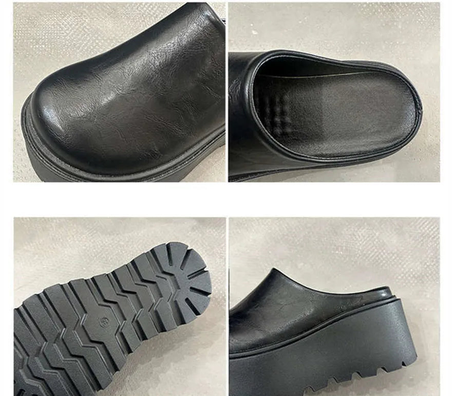 Sandals Summer 2026 New Women Slippers Baotou Platform Trend High Heels Ladies Shoes Pumps Black Soft Leather Thick Slides Mujer