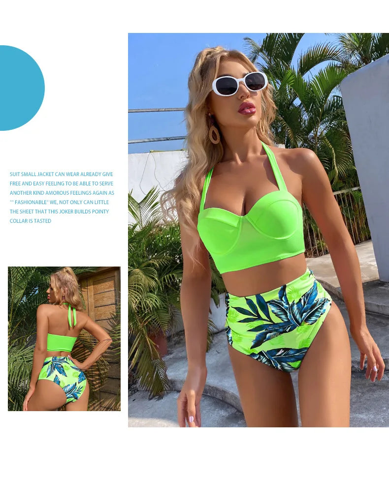 Sexy High-Waist Bikini Split Swimsuit Hard Baggy Two-Piece Swimming Suit Trendy Poolwear Beachwear Comfortable Supportive