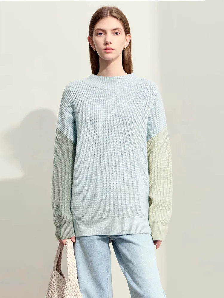 AMII Minimalism Sweaters Women 2024 Spring Street wear Spliced Knitted Top Drop Sleeve Loose Full Pullovers Sweaters 12344144