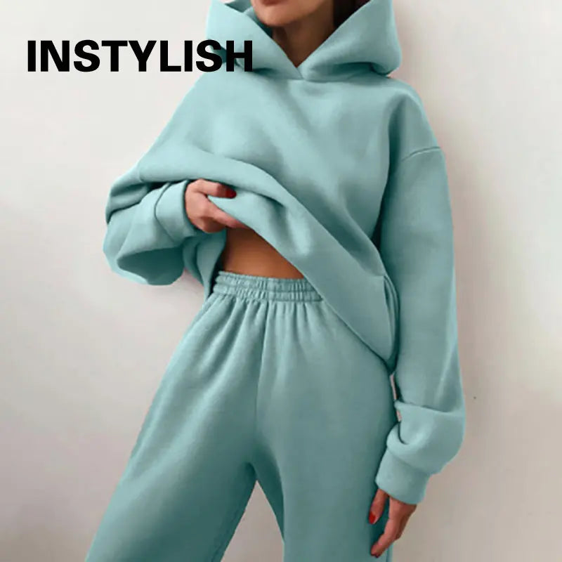 Women Two Piece Sets Tracksuit 2022 Autumn Casual Solid Long Sleeve Hoodie Sweatshirts Female Fashion Oversized Trouser Suits