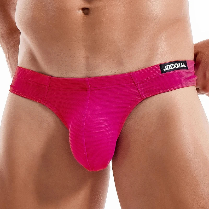 JOCKMAIL Sexy Men's G-string Fashion Low Waist Solid Color Male Thongs Underwear Breathable Mesh Sports Underpants Shorts