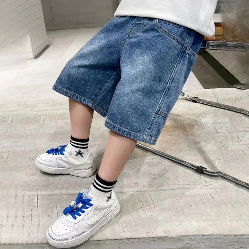 New Boys Summer Fashion Denim Shorts Kids Casual Loose Thin Knee-Length Trousers for 3-12 Years Teenager Outdoor Jeans Pants
