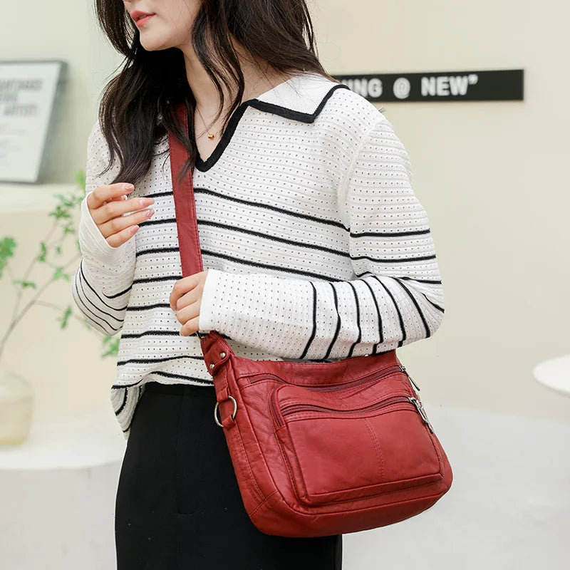 Women Bag 2023 New Fashion Middle-aged Handbag Multi-pocket Practical Messenger Vintage Shoulder Bag Hobos Trend Crossbody Pack