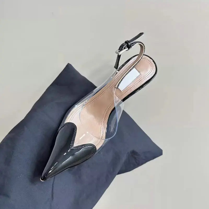 2025 New PVC European Style High Heels Women'S Summer Pointed Toe Runway Sandals Party Shoes