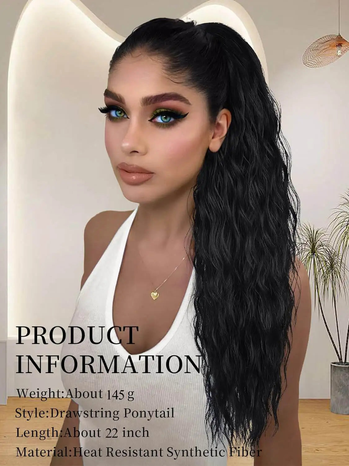 Alana Synthetic Long Natural Wave Drawstring Ponytail 22inch Clip in Hair Extensions Blonde Natural Hair Fake Weave Ponytails
