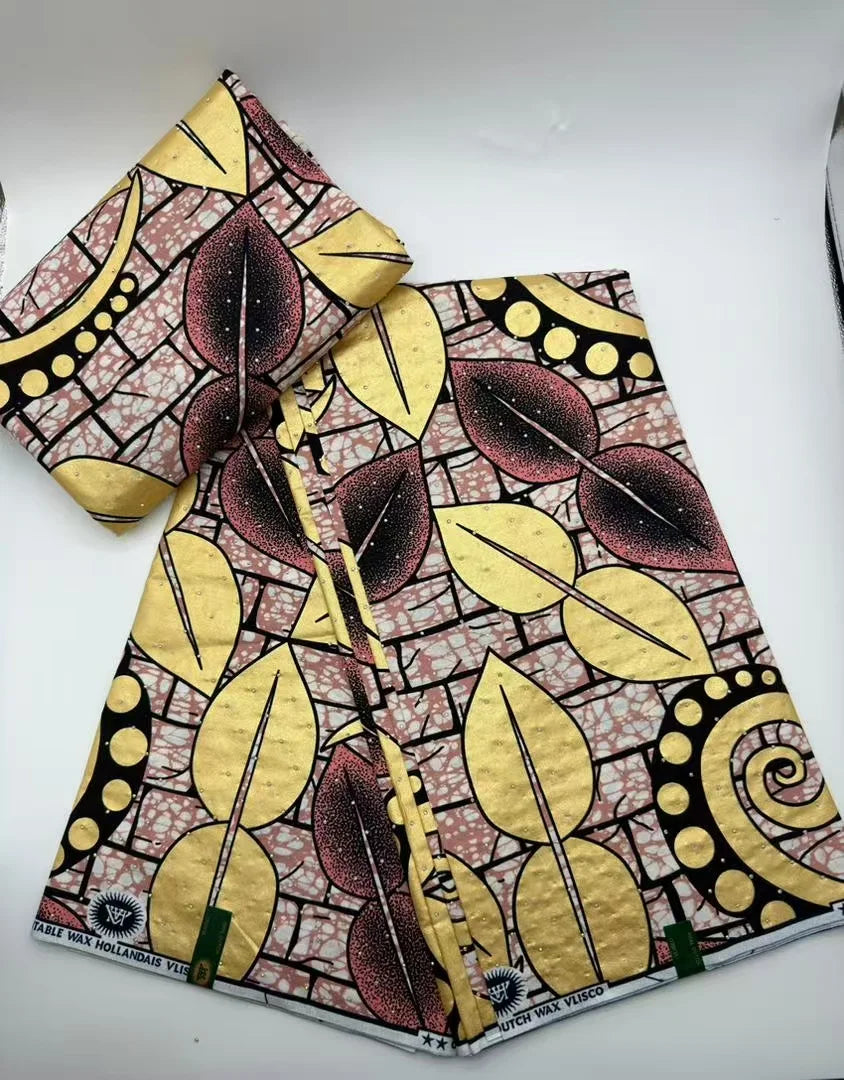 African Wax | Fabric Wax WIth Stones | Wax Block Fabrics For Women Dress, 6 Yards Wax Tissu