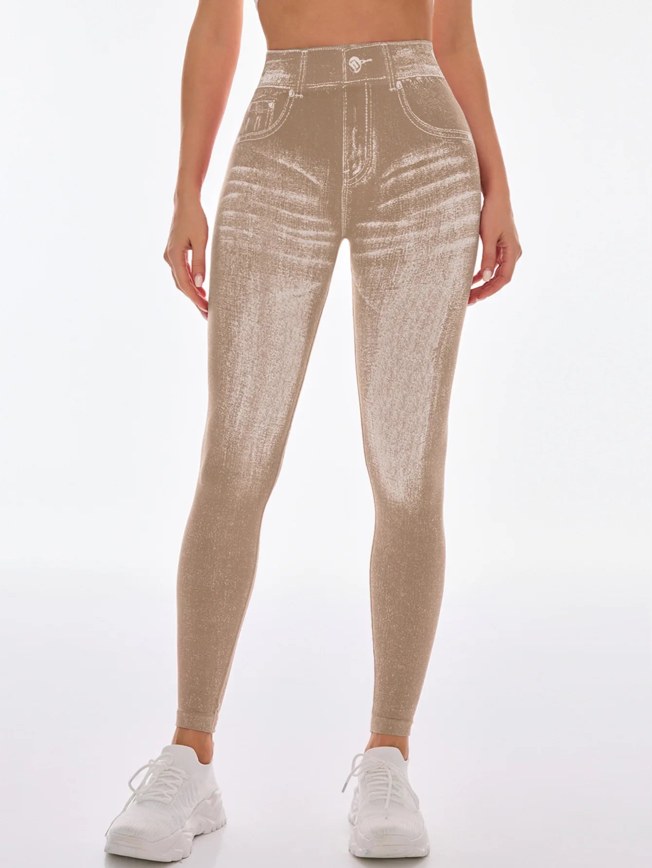 Women V Back Faux Denim Leggings For Gym Workout Athletic Yoga Pants Seamless