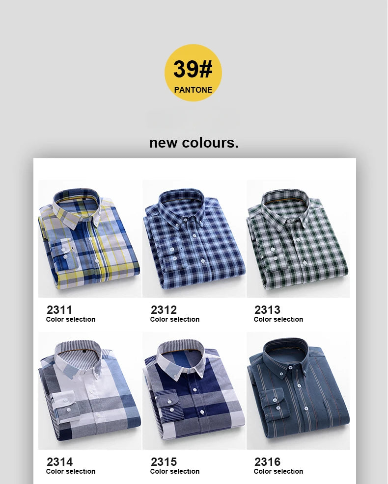 Fashion korean trends casual long-sleeve shirts for men slim fit plain shirt 100%cotton plaid striped tops soft designer clothes