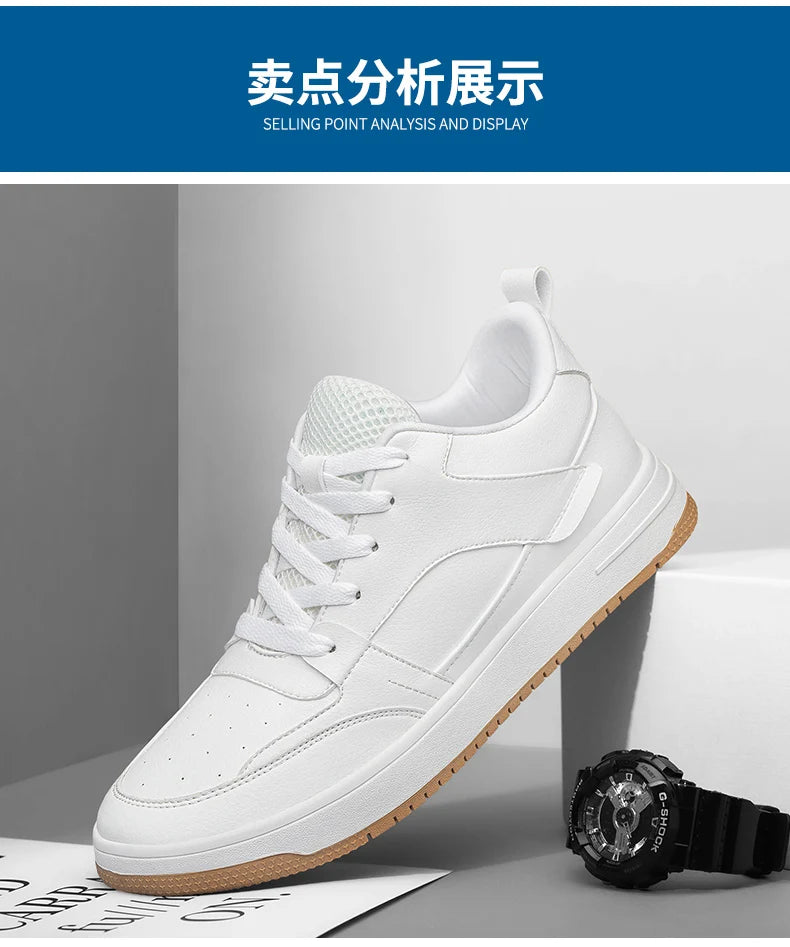 Men Genuine Leather Casual Shoes Men Sneakers Men Skateboard Shoes Comfortable Platform Male Footwear Height Increase Insole 6-8