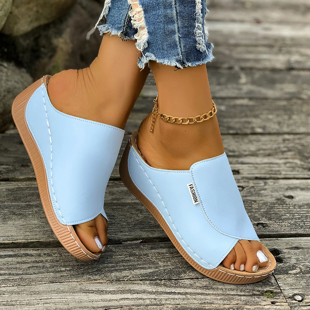 Minimalist Summer Women Sandals Fashion Thick Sole Wedge Heel Platform Slides Slip on Sandals Woman Slippers Female Footwear