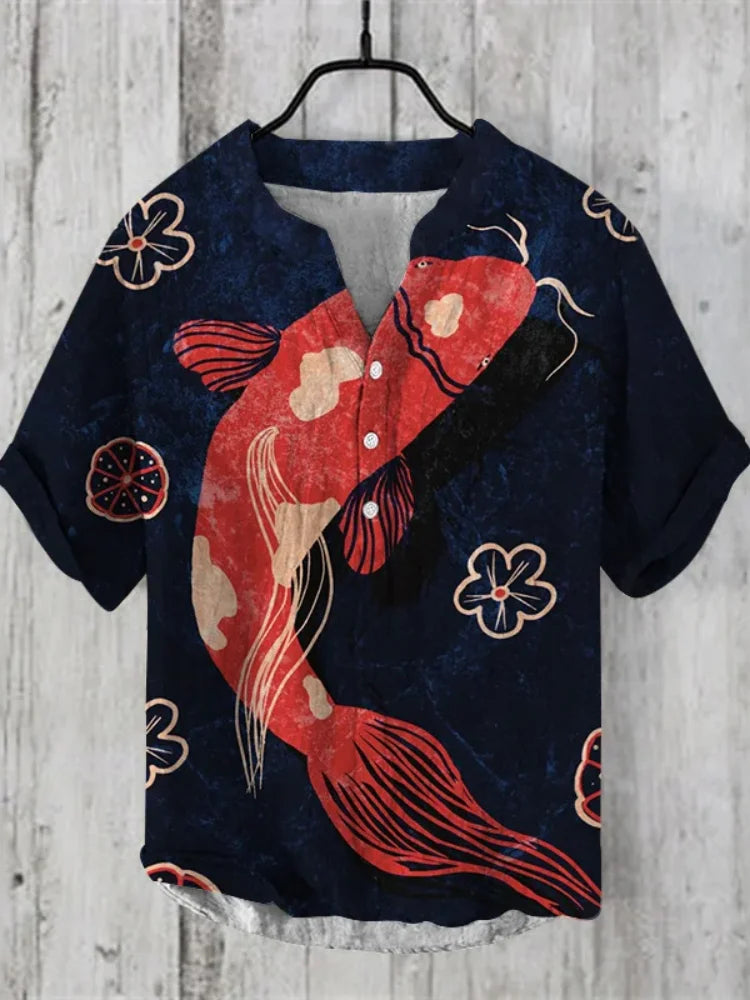 2025 New men's Linen short-sleeved Shirt Fashion Casual Printed Tops European And American Popular Style men's Clothing