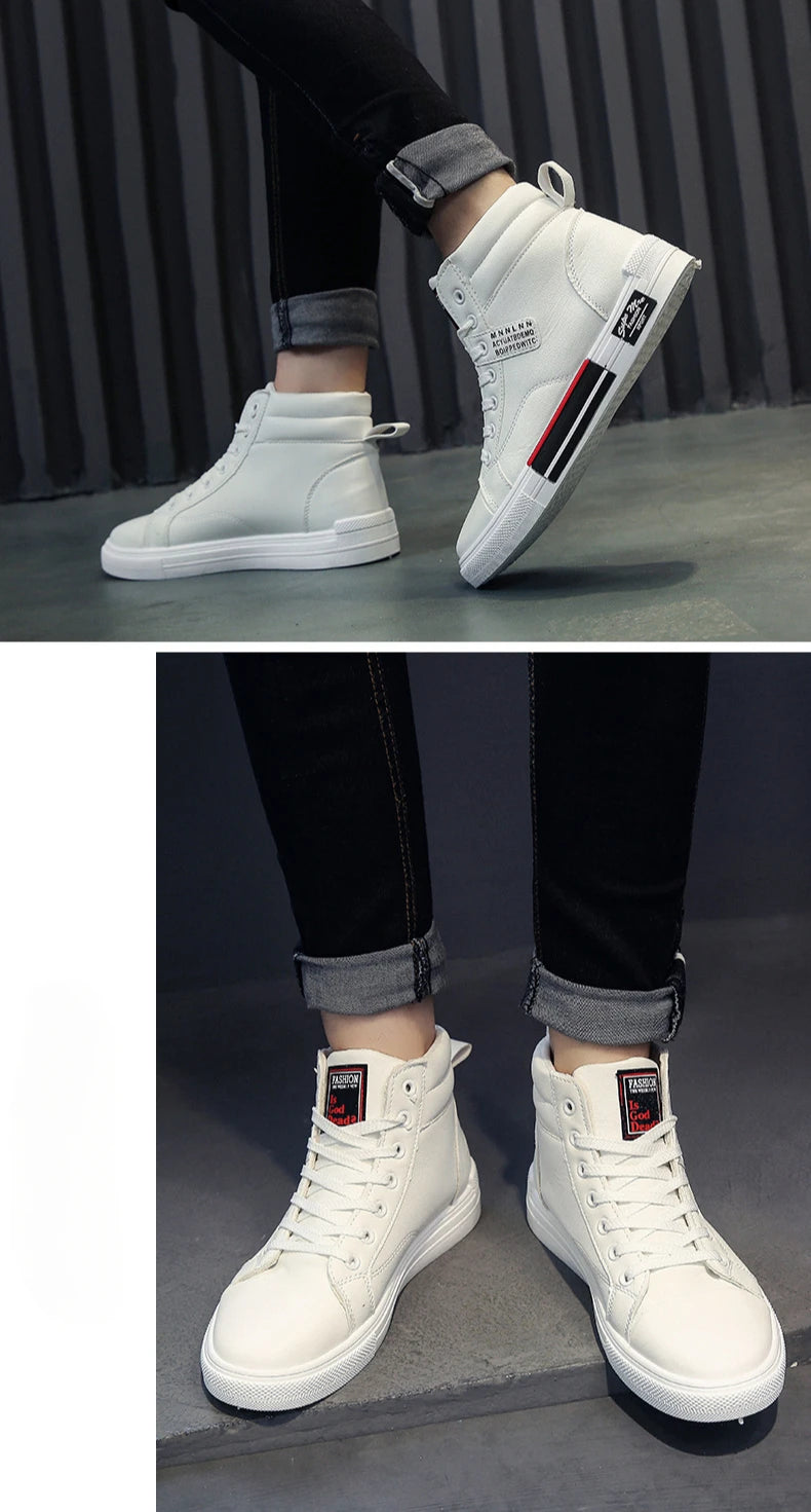 Fashion Leather Men Canvas Shoes Casual High-Top Shoes Autumn Men Non-Slip Tennis Sneakers Summer Flat Shoes Zapatillas