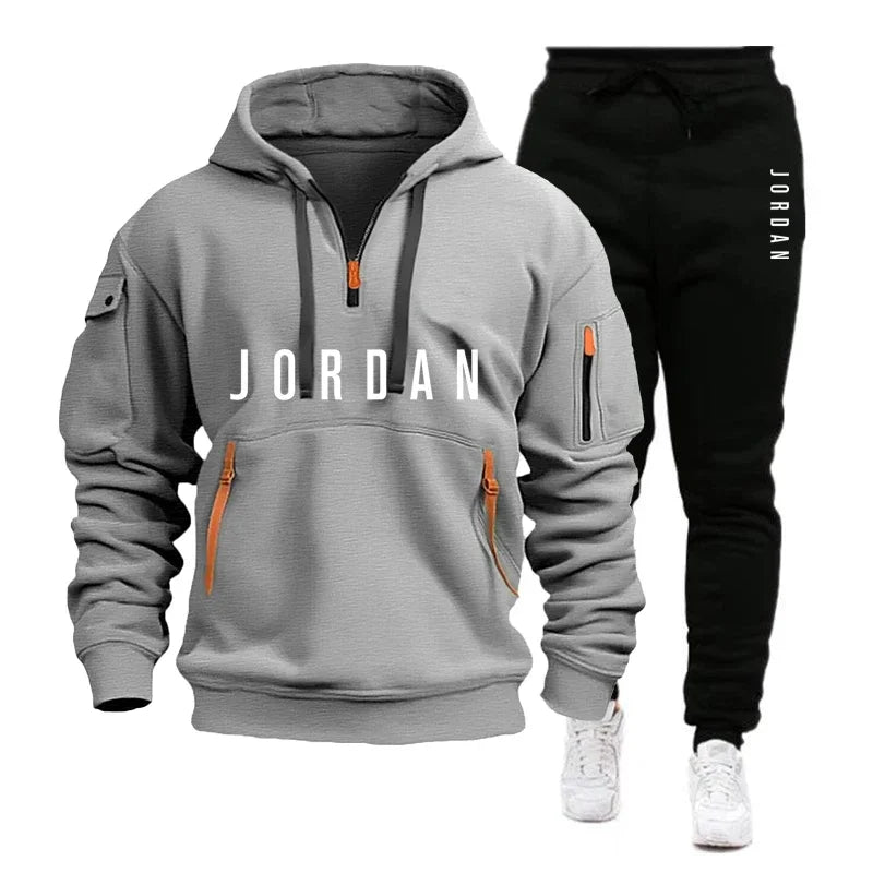Autumn and winter men's sweatshirt set, fashionable and casual set, windproof thickened men's sportswear and pants 2-piece set