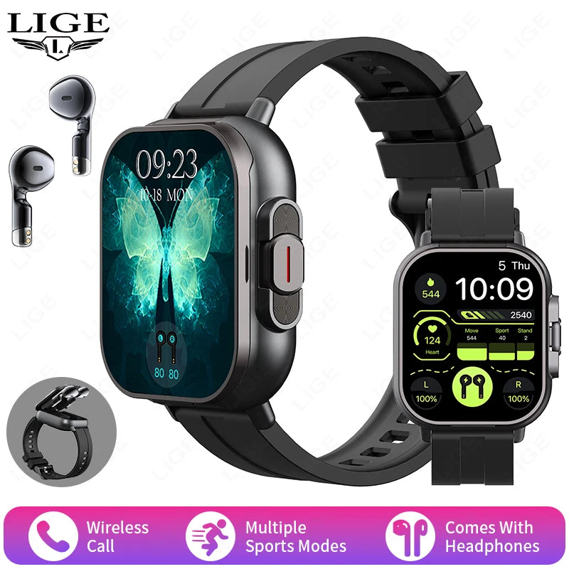TWS 2 In 1 Smartwatch Earphones Sports Smart Watch Wireless Bluetooth Calling Health Monitor Fitness Record Watches With Headset