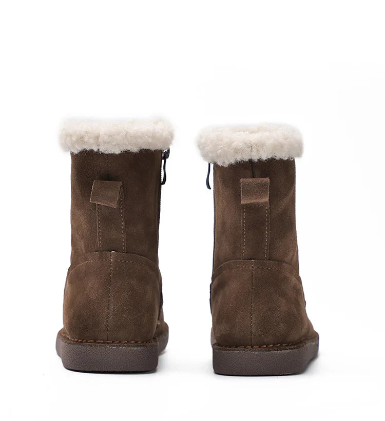 Careaymade-Genuine cow leather Snow cotton round head flats woolen short boots plush warm snow boots Oversized shoes size 35-43