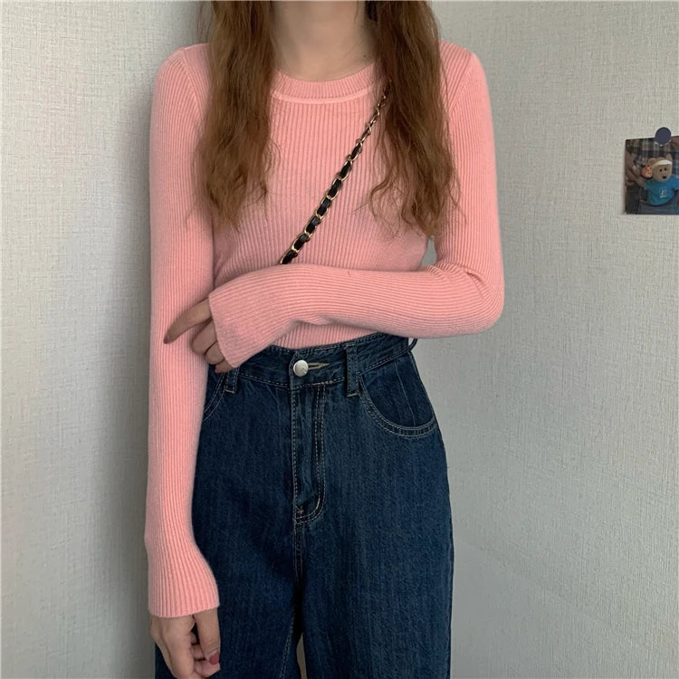 2026 New Women Sweater Autumn Winter Long Sleeve Pullover Basic Top Fashion O-neck Elastic Female Winter Solid Knitted Jumper