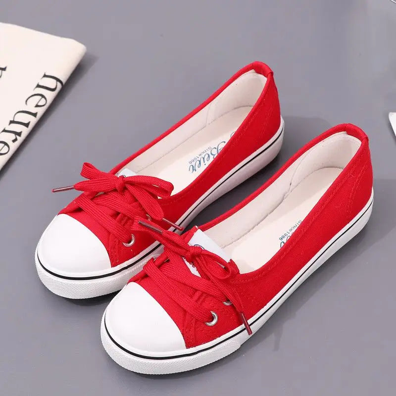 Red Women Footwear Flat Round Toe Black Canvas Ladies Shoes New Arrival 2025 Sale Cheap Vulcanized for Casual Urban 39 Walking A