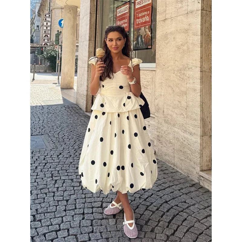 Vintage Polka Dot Backless Tank Tops Sexy Summer Street Chic Slim Deep V Neck Vest Casual Ruffles Sleeveless Tops Woman 2026 BAZAARHUBO