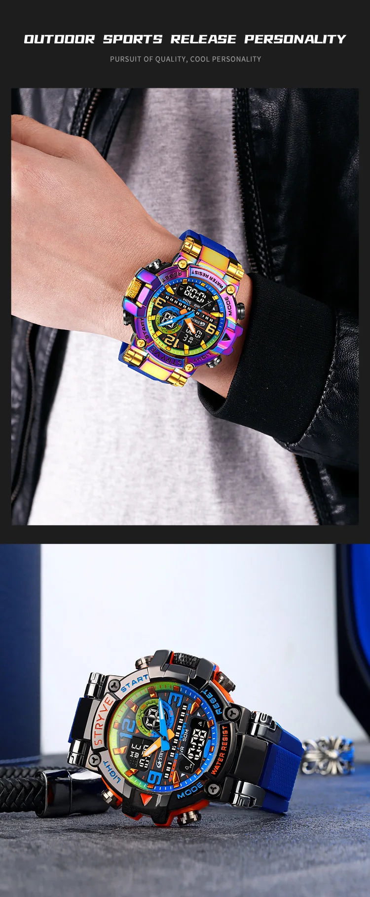 Fashion Stryve Watches S8025 Men's Cool Colorful Sports Digital Watches Fashion Designer Dual Movement Men's Wrist Watch