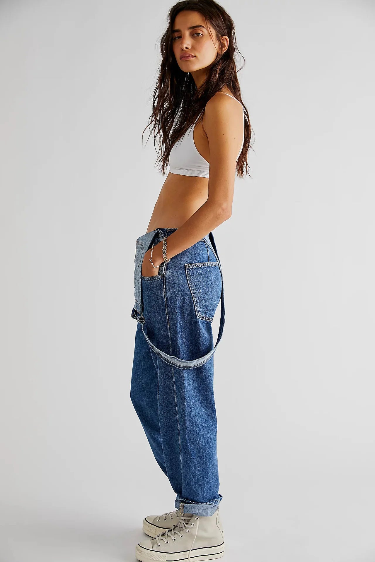Lady Jumpsuits Retro Loose Straight Shoulder Straps Suspenders Pocket Overalls Casual Commuting Daily Work Wear Fashion Rompers