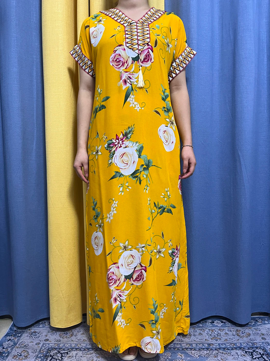 Abayas For Women 2023 Dubai  Fashion Printed Flower Cotton V-neck Slim Fit Short Femme Robe African Woman Dresses With Headscarf