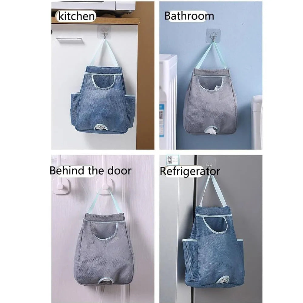 Plastic Bag Holder Trash Bag Dispenser Plastic Grocery Bags Large Grocery Bag Holder Breathable Mesh Hanging Storage