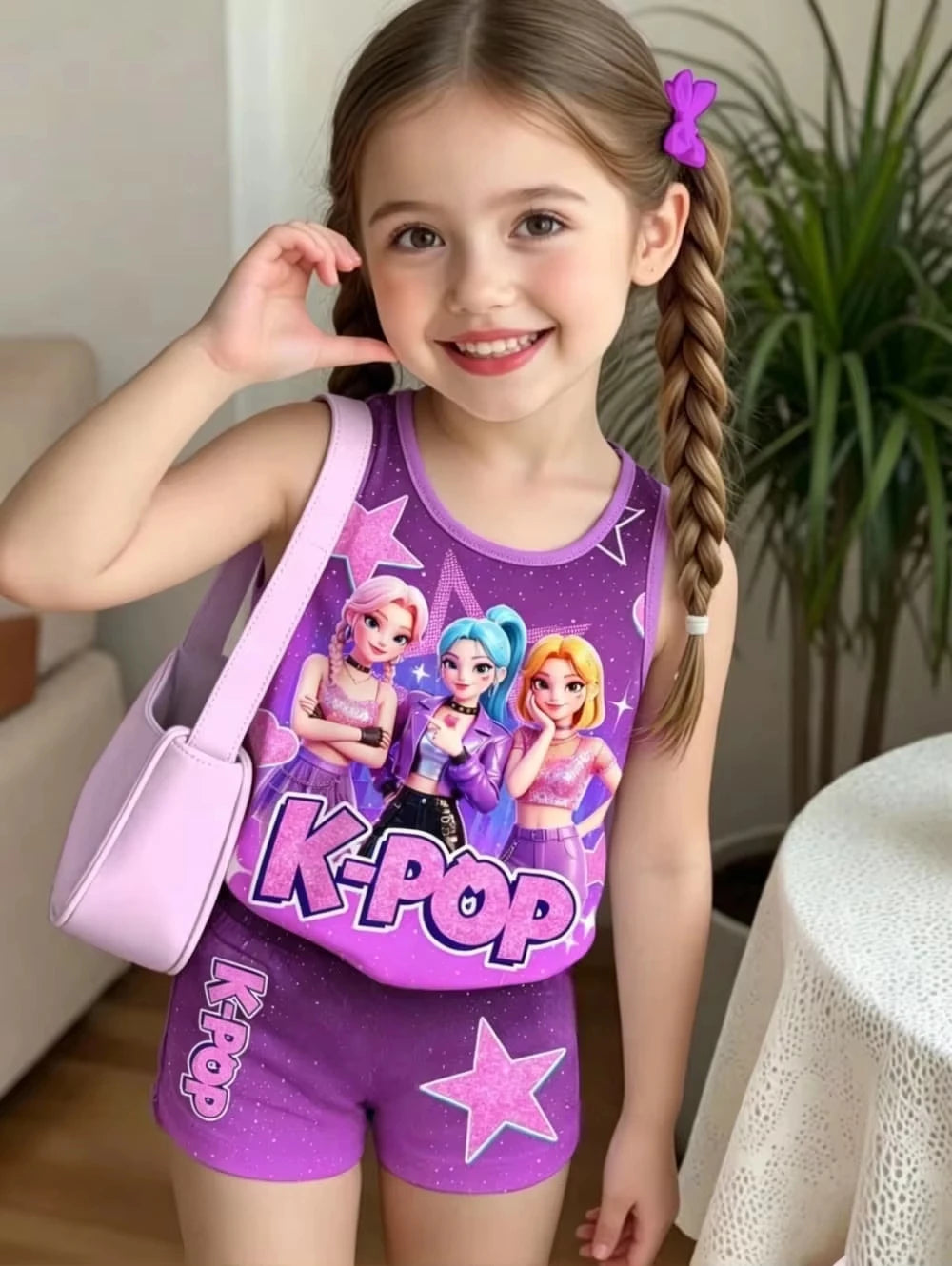 Kids Clothes Girls 2-Piece K-Pop Star Print Tank Top T-Shirt & Shorts Set Casual Streetwear Summer Daily Outfit Girls Clothes