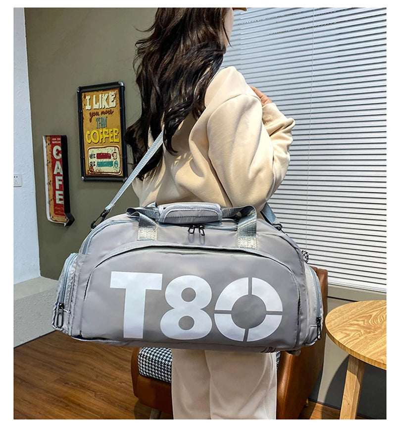 Women's Handbag T80 Gym Sports Backpack for Man Hand Bag Fitness Travel Tote Shoe Shoulder Duffle Crossbody Portable Boston Bag