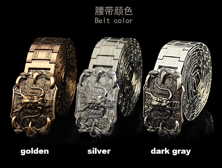 Men's belt Stainless steel Belt Retro Dragon metal Belt Gold Color Charm Belt Hip Hop Punk Strap self-defense luxury Belt male BAZAARHUBO