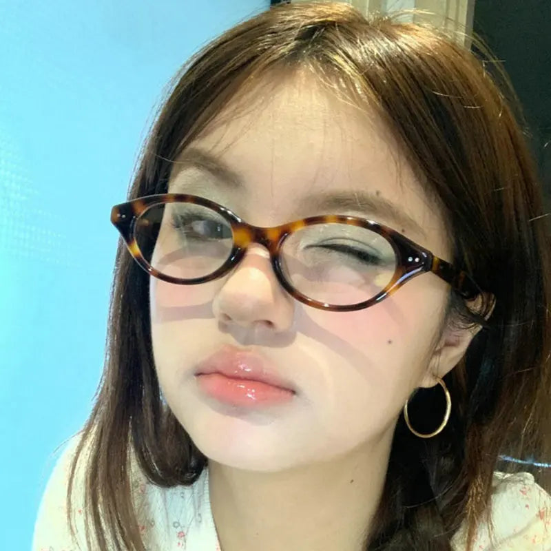 Y2K Retro Oval Frame Glasses Women Leopard Ins Sweet Cool Eyewear Trend Brand Reading Computer Anti Blue Light Eyeglasses BAZAARHUBO