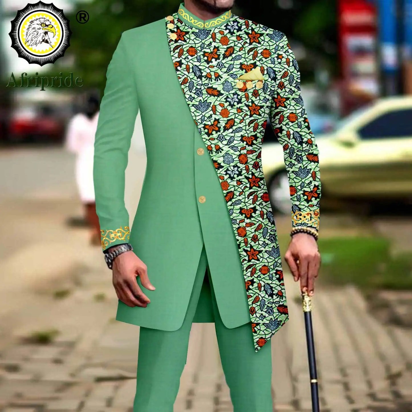 African Suits for Men Embroidery Print Blazer and Pants Set Business Dress Suit with Kerchief Party Wedding Evening A2316023