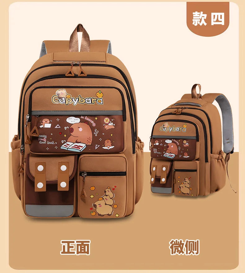 Kawaii Capybara School Backpack for Girls School Bags Set Casual Daypack Teens Girls Book Bag Children Schoolbag Travel Backpack