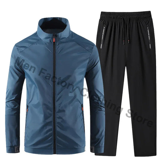 2025 Men's Sportswear Spring Summer Tracksuit 2 Piece Sets Sports Suit Sun Jacket+Pant Running Set Male Gym Exercise Clothing