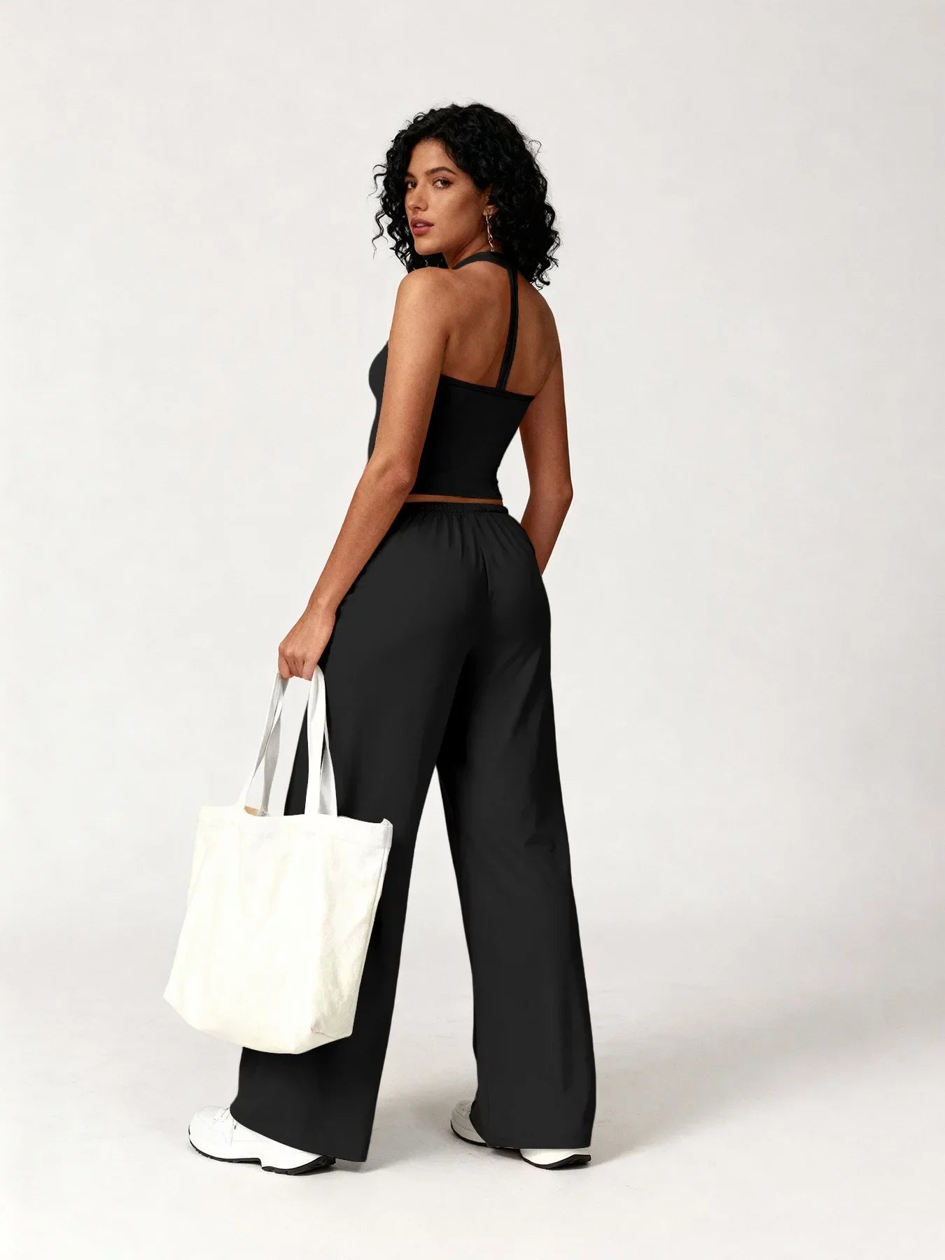 Women Gym Sets V Neck Vest Loose Trousers Suits Sports Workout Athletic Yoga Pants Training Casual 2 Pecs Tracksuits