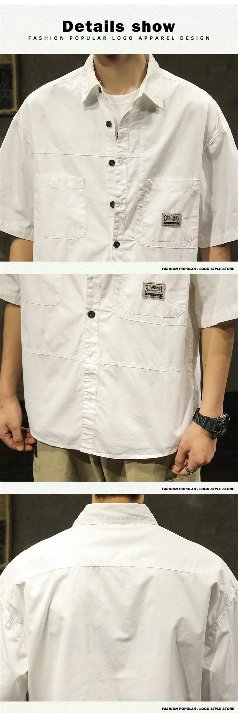 American Casual Short Sleeve Shirt For Men Summer Fashion Comfortable T-shirt 2026 New High Street Plain Lapel blouses hombre