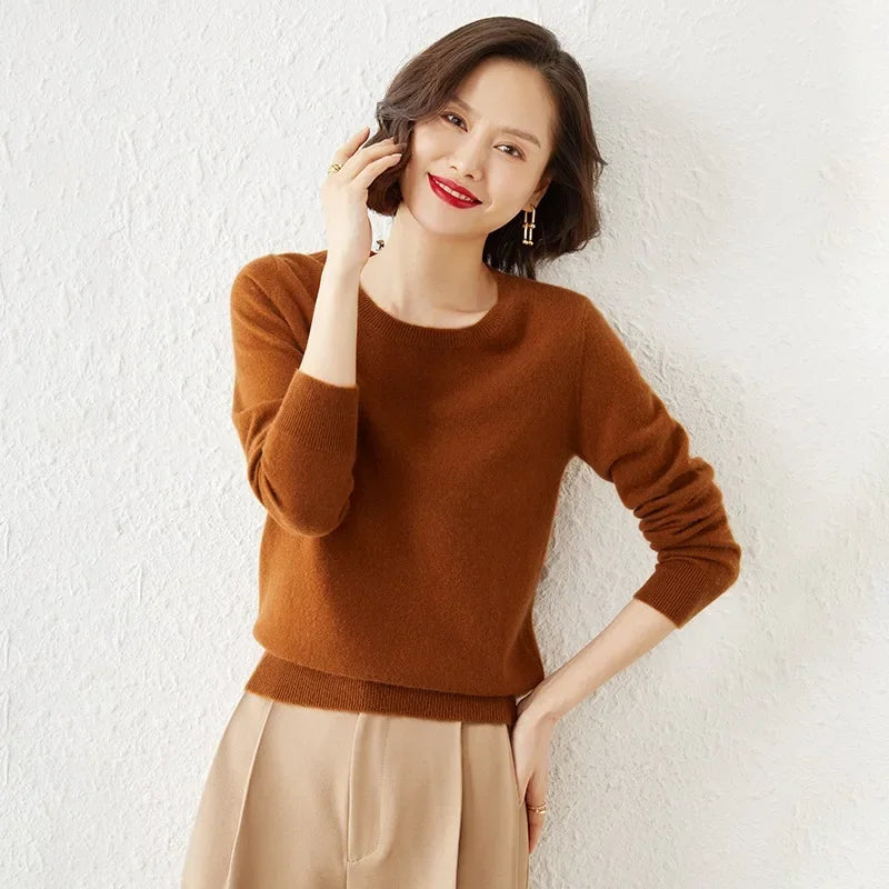 Autumn Winter Women's Sweater O-neck Cashmere Solid Pullovers Slim Bottoming Shirt Long Sleeve Casual Basic Pull Femme Sweater